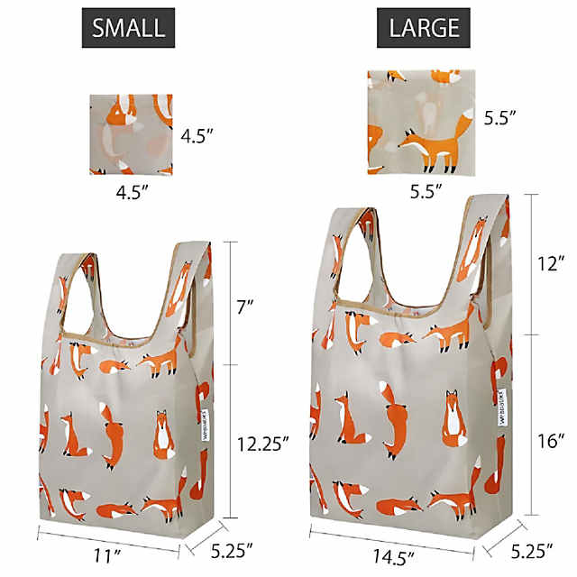 Wrapables Large & Small Foldable Tote Nylon Reusable Grocery Bags, Set of 2 Cool Felines