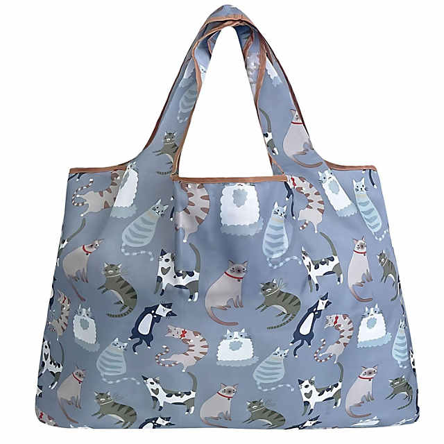 Wrapables Eco-Friendly Large Nylon Reusable Shopping Bag Cool Felines