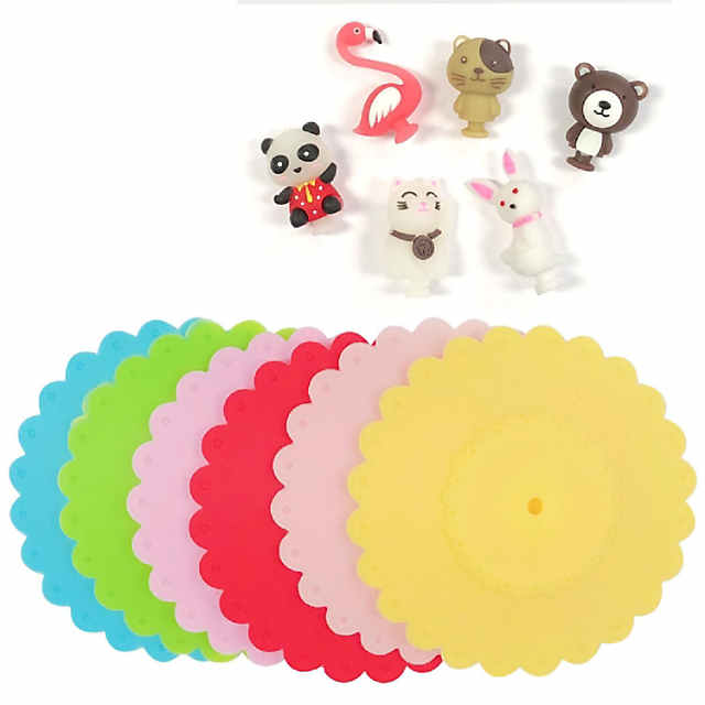Wrapables Silicone Cup Lids, Anti-Dust Airtight Mug Covers for Hot and Cold Beverages (Set of 6) Cute Animal