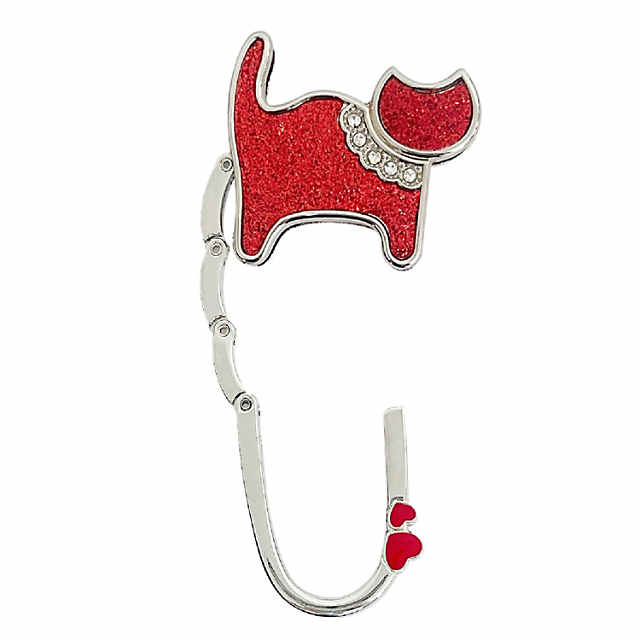 Wrapables Stylish Purse Hook Hanger, Foldable Handbag Table Hanger Red Cat