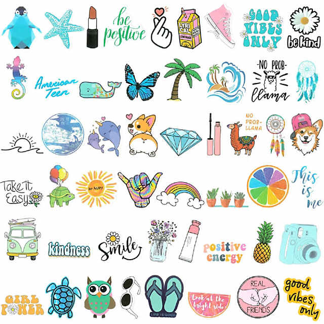 Wrapables Waterproof Vinyl Stickers for Water Bottles, Laptop, Phones, Skateboards, Decals for Teens 100pcs, Good Vibes