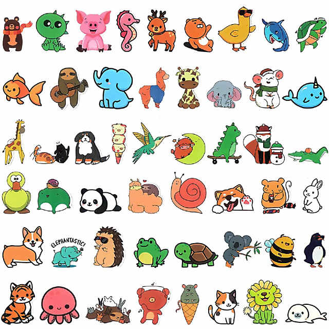 Wrapables Waterproof Vinyl Stickers for Water Bottles, Laptop, Phones, Skateboards, Decals for Teens 100pcs, Baby Animals