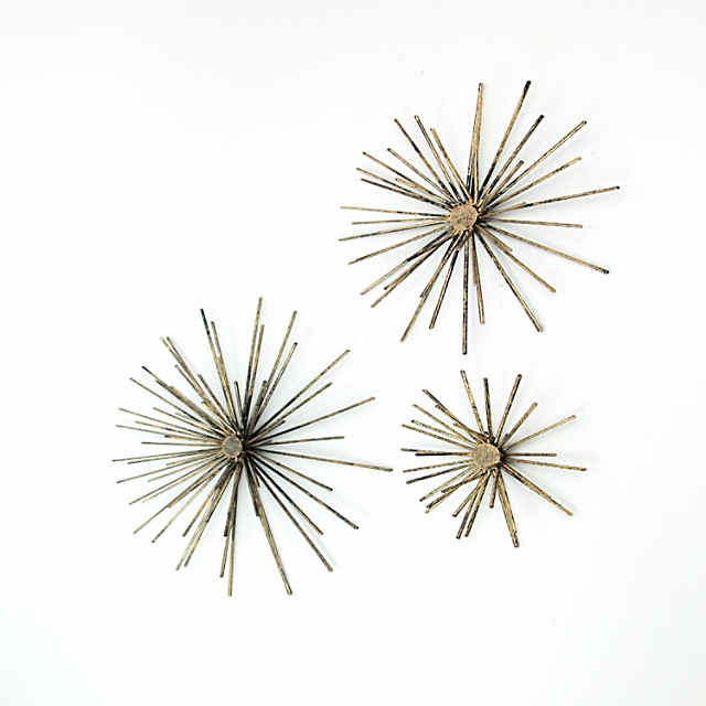 Zeckos Gold Finish Atomic Star Burst Wall Sculptures (Set of 3)