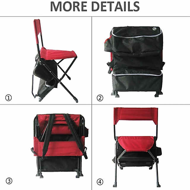 Zenree Folding Backpack Camping Chairs Portable Outdoor Sports Chair/Stool with Cooler Bag and Backrest, Red