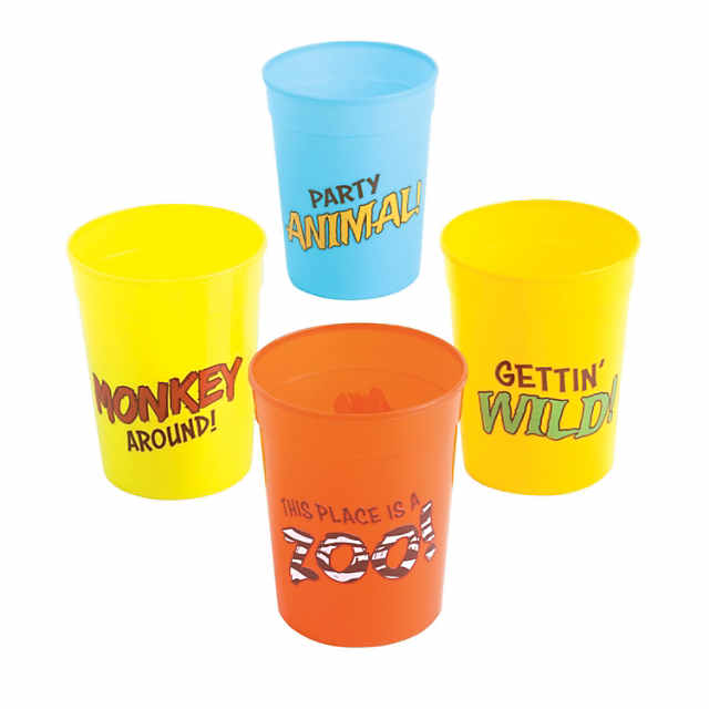 14 oz. Zoo Animal Reusable BPA-Free Plastic Cups with Lids & Straws - 12  Ct. | Oriental Trading