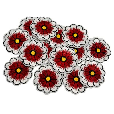 1 1/2" Burgundy Daisy Flower Iron On Patch 72 Pack Image 1