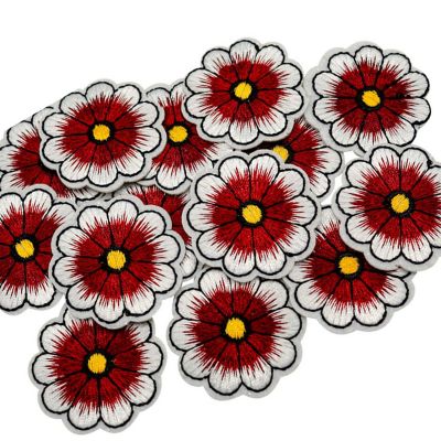 1 1/2" Burgundy Daisy Flower Iron On Patch 72 Pack Image 1