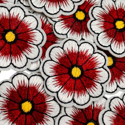 1 1/2" Burgundy Daisy Flower Iron On Patch 72 Pack Image 2