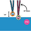 1 1/2" Happy Birthday Plastic Medals with Blue & Pink Ribbon - 12 Pc. Image 2