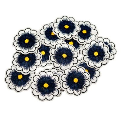 1 1/2" Navy Blue Daisy Flower Iron On Patch 72 Pack Image 1