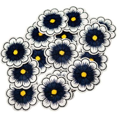 1 1/2" Navy Blue Daisy Flower Iron On Patch 72 Pack Image 1