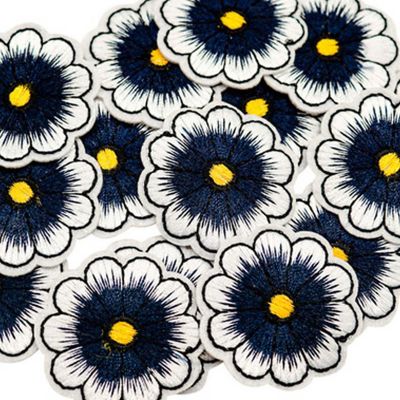 1 1/2" Navy Blue Daisy Flower Iron On Patch 72 Pack Image 2
