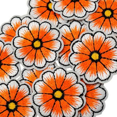 1 1/2" Orange Daisy Flower Iron On Patch 72 Pack Image 1