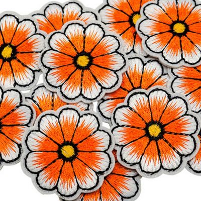 1 1/2" Orange Daisy Flower Iron On Patch 72 Pack Image 2