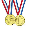 1 1/2" Plastic Goldtone Winner Medals with Striped Ribbon - 12 Pc. Image 1