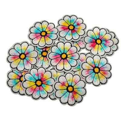 1 1/2" Rainbow Daisy Flower Iron On Patch 72 Pack Image 1