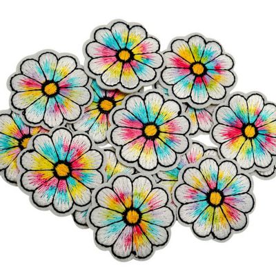 1 1/2" Rainbow Daisy Flower Iron On Patch 72 Pack Image 1