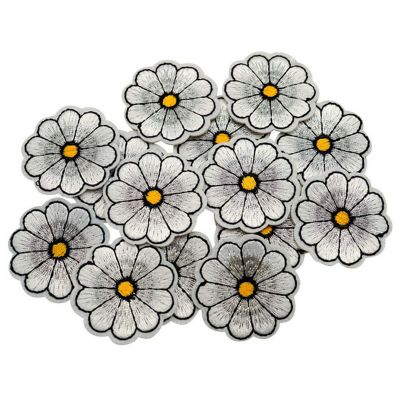 1 1/2" Silver Daisy Flower Iron On Patch 72 Pack Image 1
