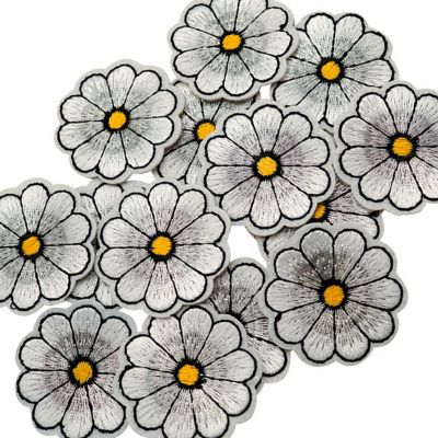 1 1/2" Silver Daisy Flower Iron On Patch 72 Pack Image 1