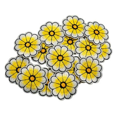 1 1/2" Yellow Daisy Flower Iron On Patch 72 Pack Image 1