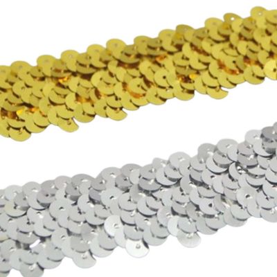 1 1/8" x 10 Yards Thick Sequin Braid Trim Silver 5 Packs Image 1