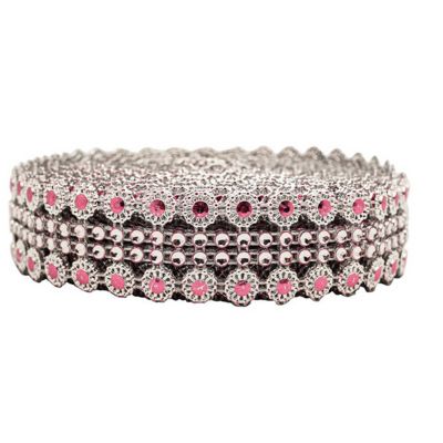 1.25" x 10 Yards Silver / Pink Mesh Wrap Image 1