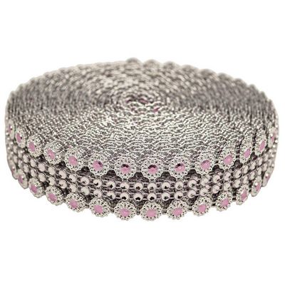 1.25" x 10 Yards Silver / Pink Mesh Wrap Image 1