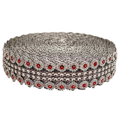 1.25" x 10 Yards Silver / Red Mesh Wrap Image 1
