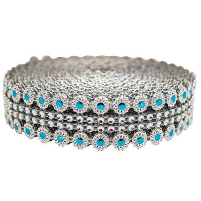 1.25" x 10 Yards Silver / Turquoise Mesh Wrap Image 1