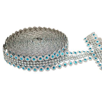 1.25" x 10 Yards Silver / Turquoise Mesh Wrap Image 2