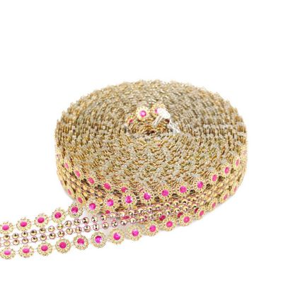 1.25"x 10 Yards Gold / Fuchsia Mesh Wrap Image 1