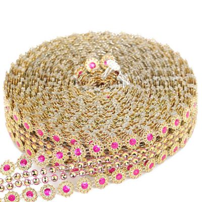 1.25"x 10 Yards Gold / Fuchsia Mesh Wrap Image 1