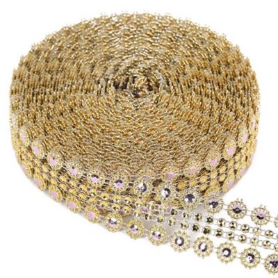 1.25"x 10 Yards Gold / Lavender Mesh Wrap Image 1
