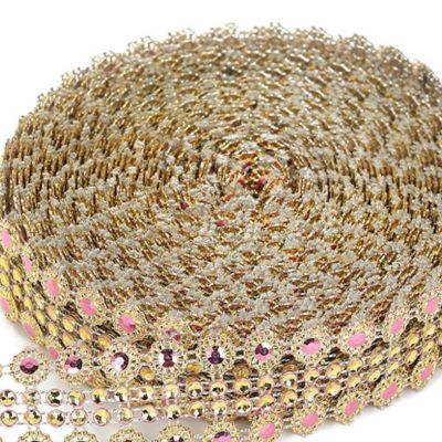 1.25"x 10 Yards Gold / Pink Mesh Wrap Image 1