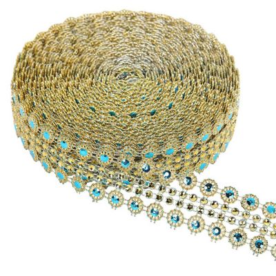 1.25"x 10 Yards Gold / Turquoise Mesh Wrap Image 1