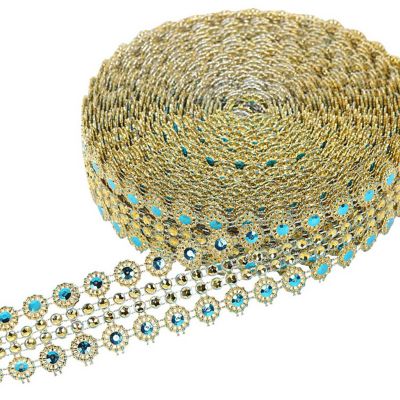 1.25"x 10 Yards Gold / Turquoise Mesh Wrap Image 1