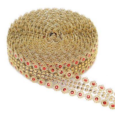 1.25"x 10 Yards Gold and Red Mesh Wrap Image 1