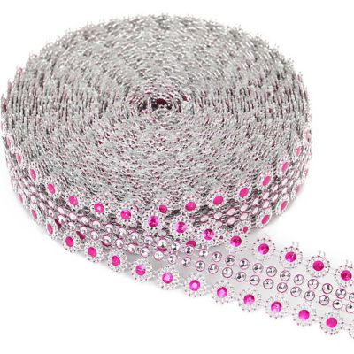 1.25"x 10 Yards Silver Fuchsia Mesh Wrap Image 1