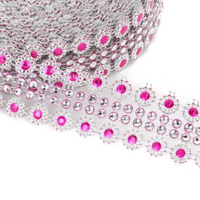 1.25"x 10 Yards Silver Fuchsia Mesh Wrap Image 1