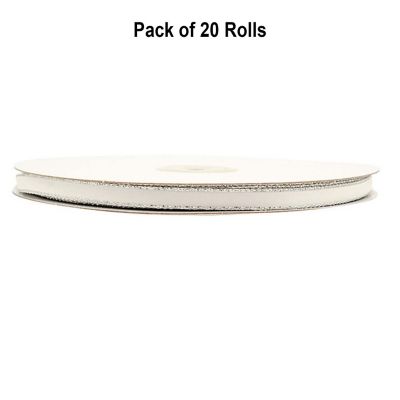 1/4"x50 yard White Satin Gift Ribbon with Silver Edge Image 1