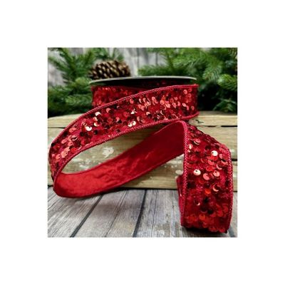 1.5" Metallic Sequin Ribbon: Red (10 Yards) Image 1