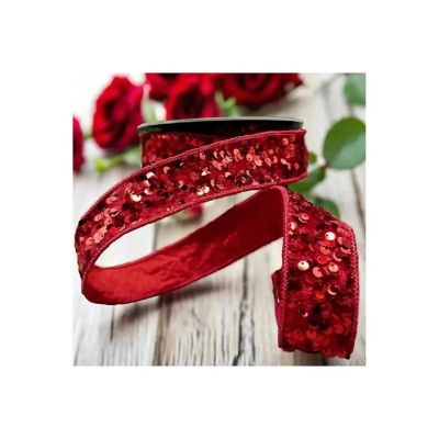 1.5" Metallic Sequin Ribbon: Red (10 Yards) Image 3