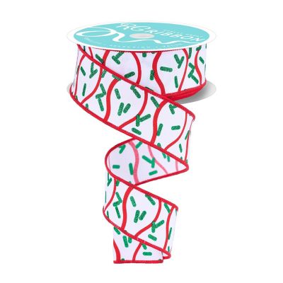 1.5" Wavy Stripe Glitter Sprinkle Ribbon: White (10 Yards) Image 1