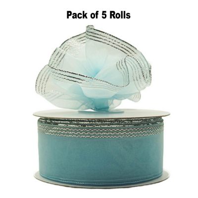 1.5"x25 yards Light Blue/Silver Organza Pull Bows Gift Ribbon Image 1