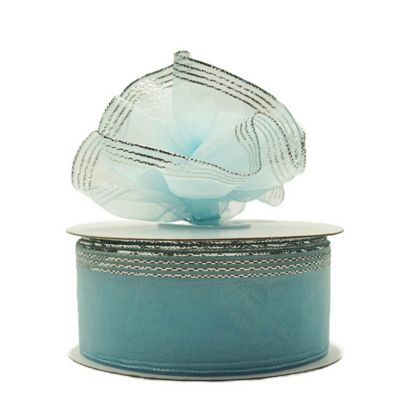 1.5"x25 yards Light Blue/Silver Organza Pull Bows Gift Ribbon Image 1
