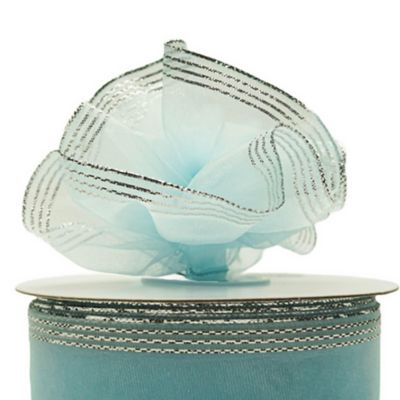 1.5"x25 yards Light Blue/Silver Organza Pull Bows Gift Ribbon Image 2