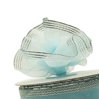 1.5"x25 yards Light Blue/Silver Organza Pull Bows Gift Ribbon Image 3