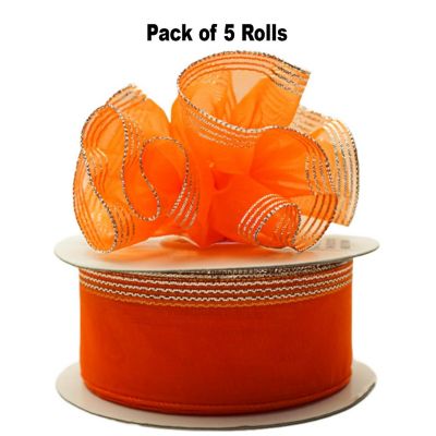 1.5"x25 yards Orange/Silver Organza Pull Bows Gift Ribbon Image 1