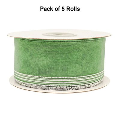 1.5"x25 yards Sage/Silver Organza Pull Bows Gift Ribbon Image 1
