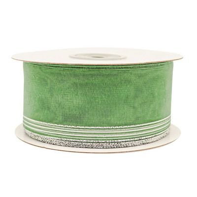 1.5"x25 yards Sage/Silver Organza Pull Bows Gift Ribbon Image 1
